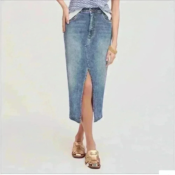 Sam Edelman KORI HIGH RISE MIDI SKIRT Size 28. Jean Skirt, Fall, Split Front, - Picture 2 of 15